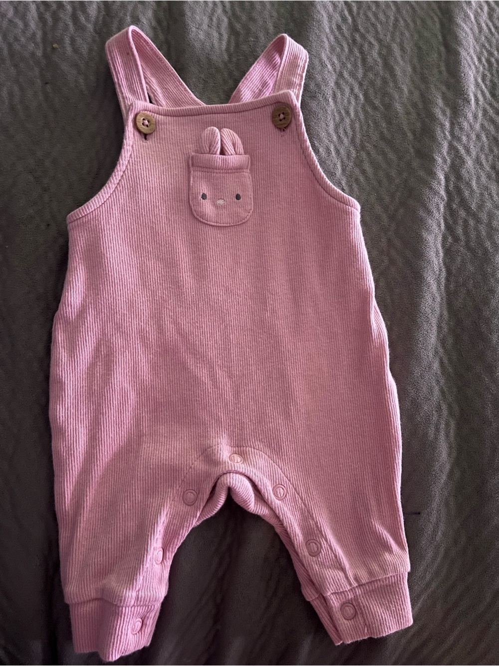 Carter's Light Pink Ribbed Overalls with Bunny Pocket